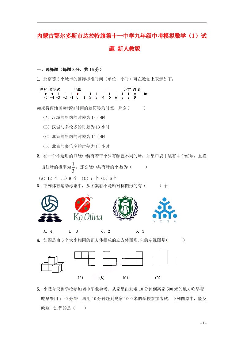 内蒙古鄂尔多斯市达拉特旗第十一中学中考数学模拟试题（1）