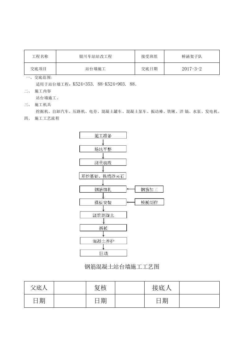 站台墙施工技术交底