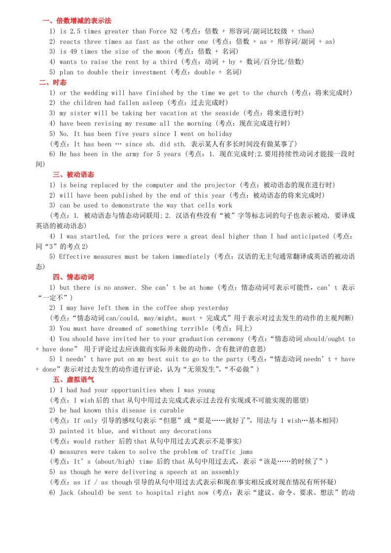 大学英语四级翻译真题强化训练语法答案