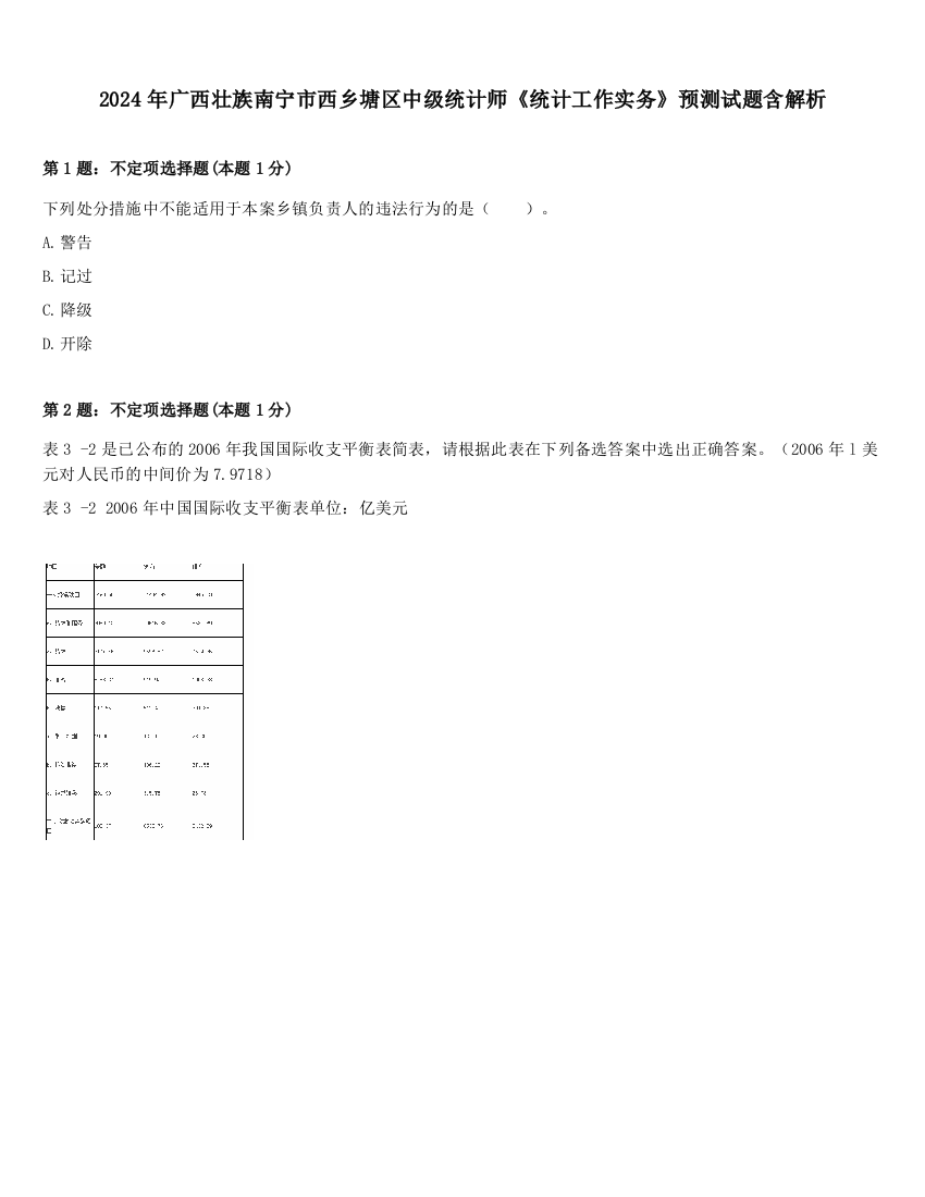 2024年广西壮族南宁市西乡塘区中级统计师《统计工作实务》预测试题含解析