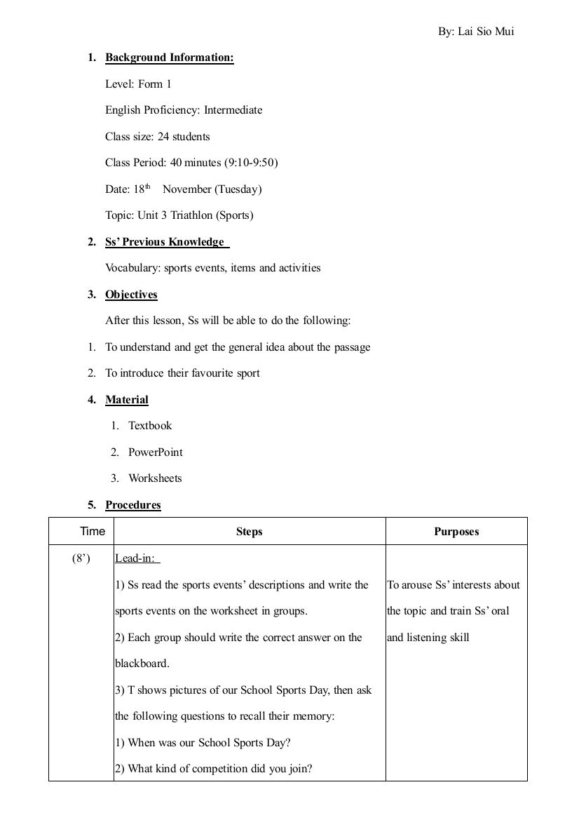 濠江中学Form1Triathlon(lessonplan)