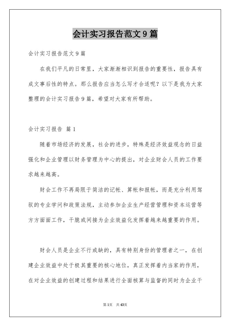 会计实习报告范文9篇例文