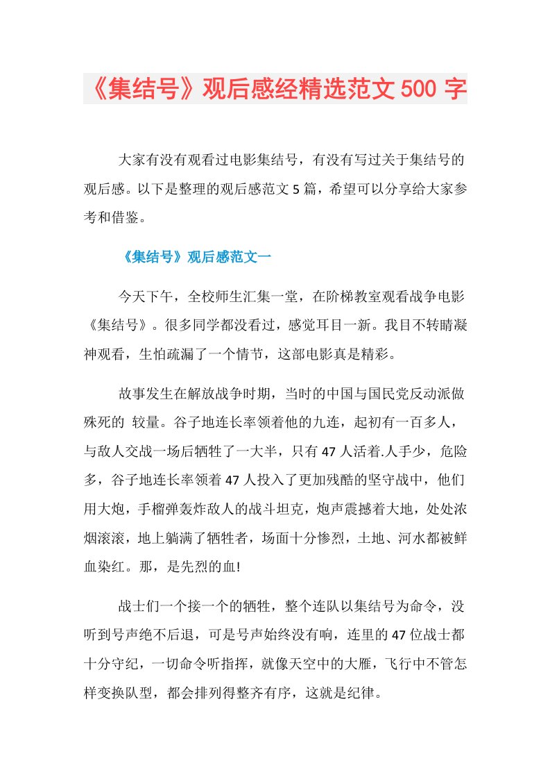 《集结号》观后感经精选范文500字