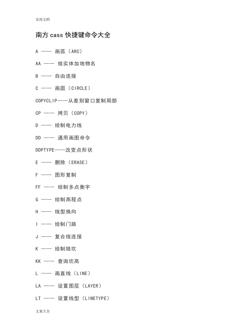 南方cass快捷键命令大全