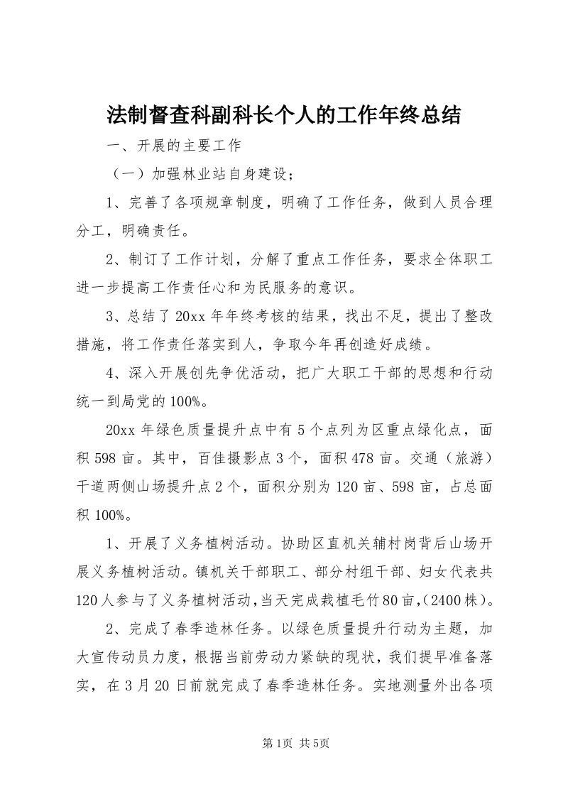 法制督查科副科长个人的工作年终总结