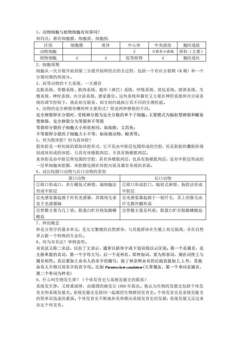 动物生物学复习1