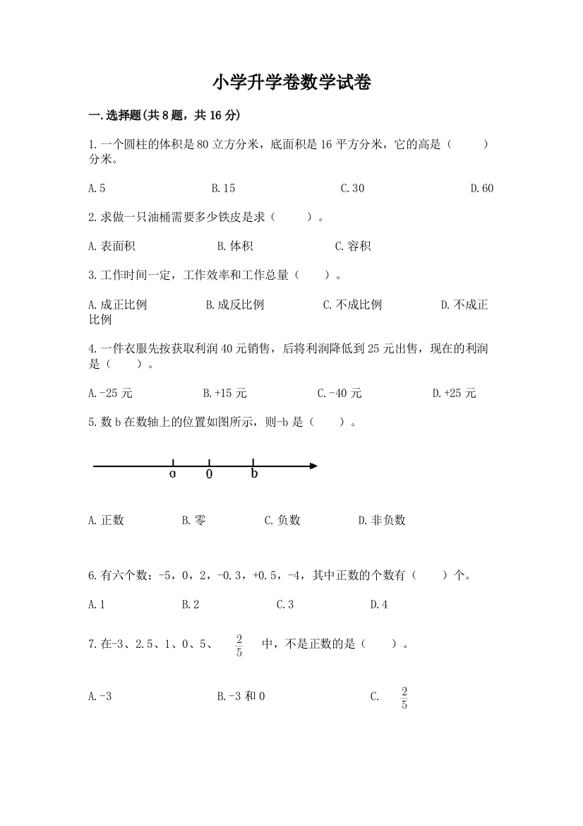 小学升学卷数学试卷（能力提升）