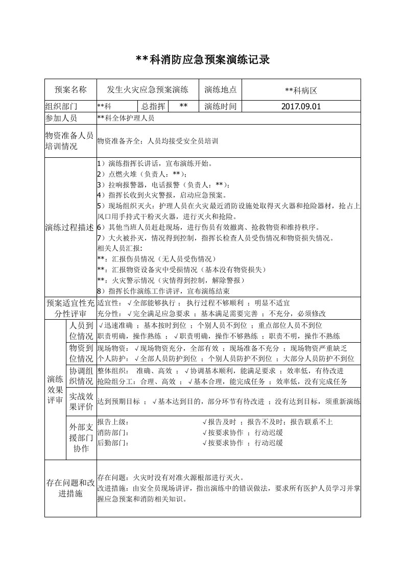 2017消防应急预案演练记录演练方案工作总结