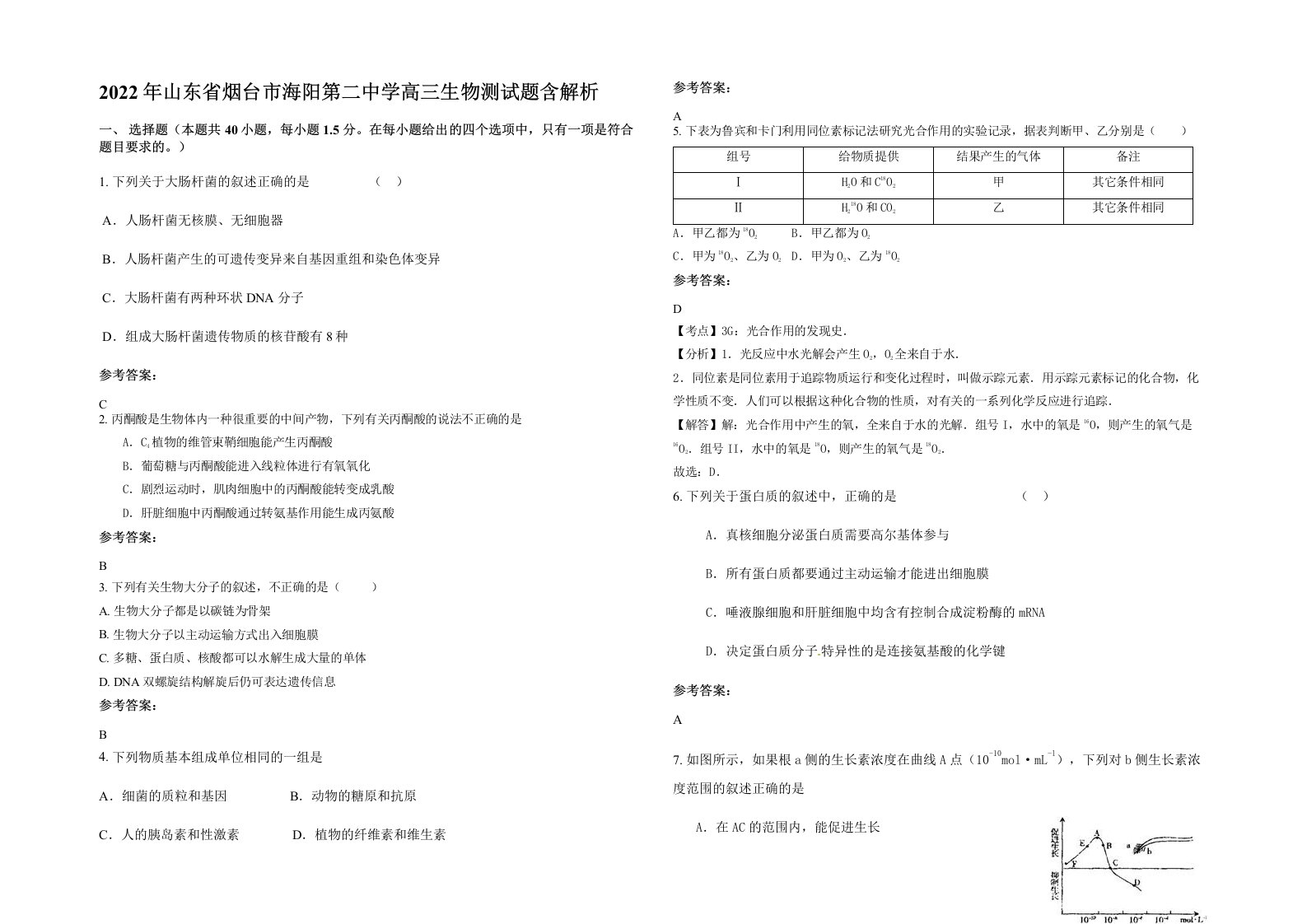 2022年山东省烟台市海阳第二中学高三生物测试题含解析