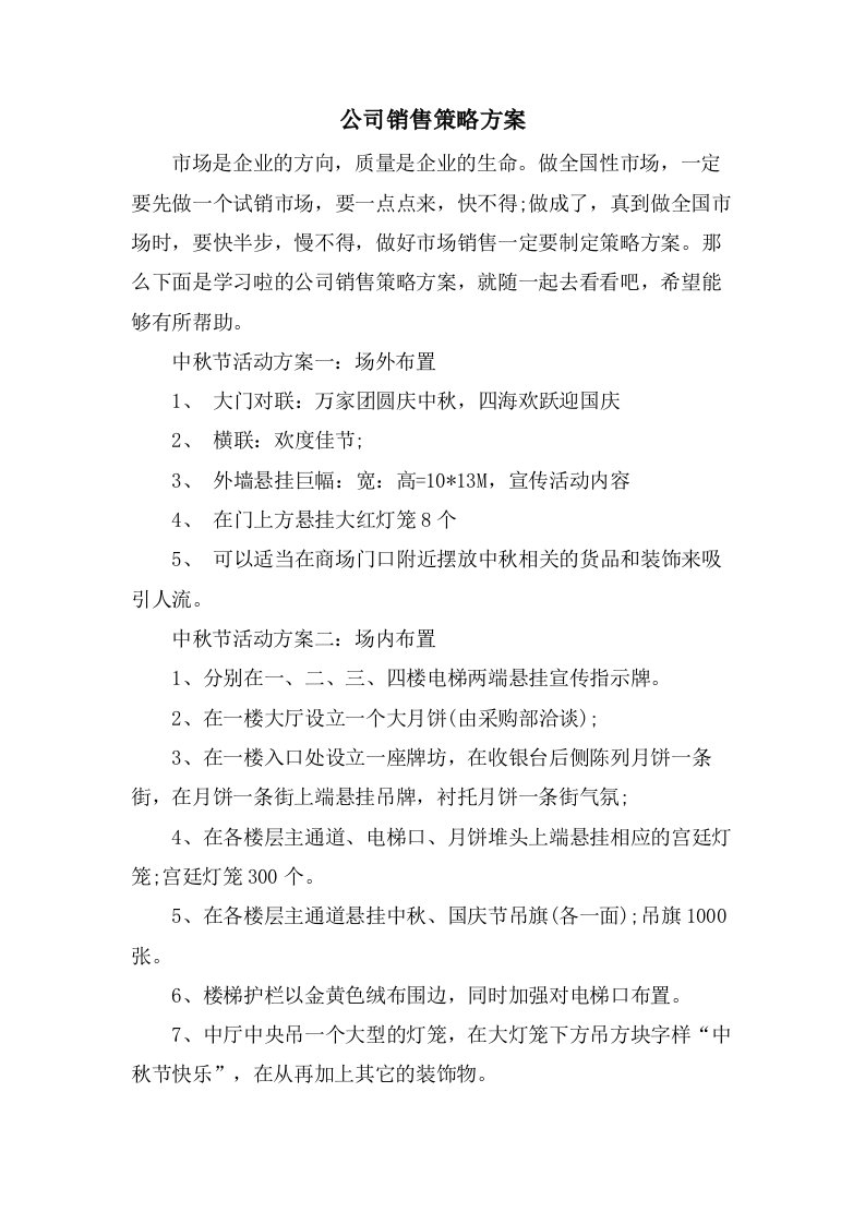 公司销售策略方案