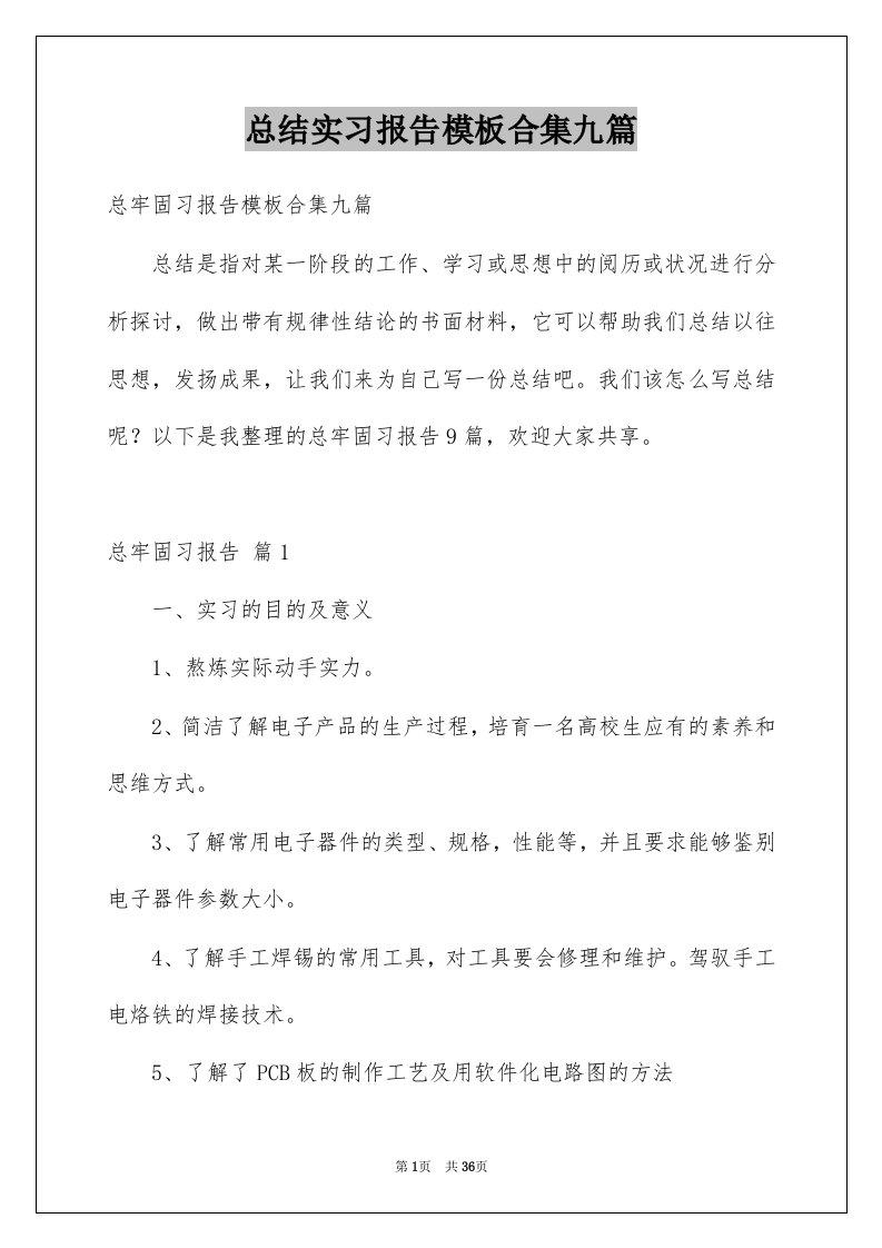 总结实习报告模板合集九篇例文