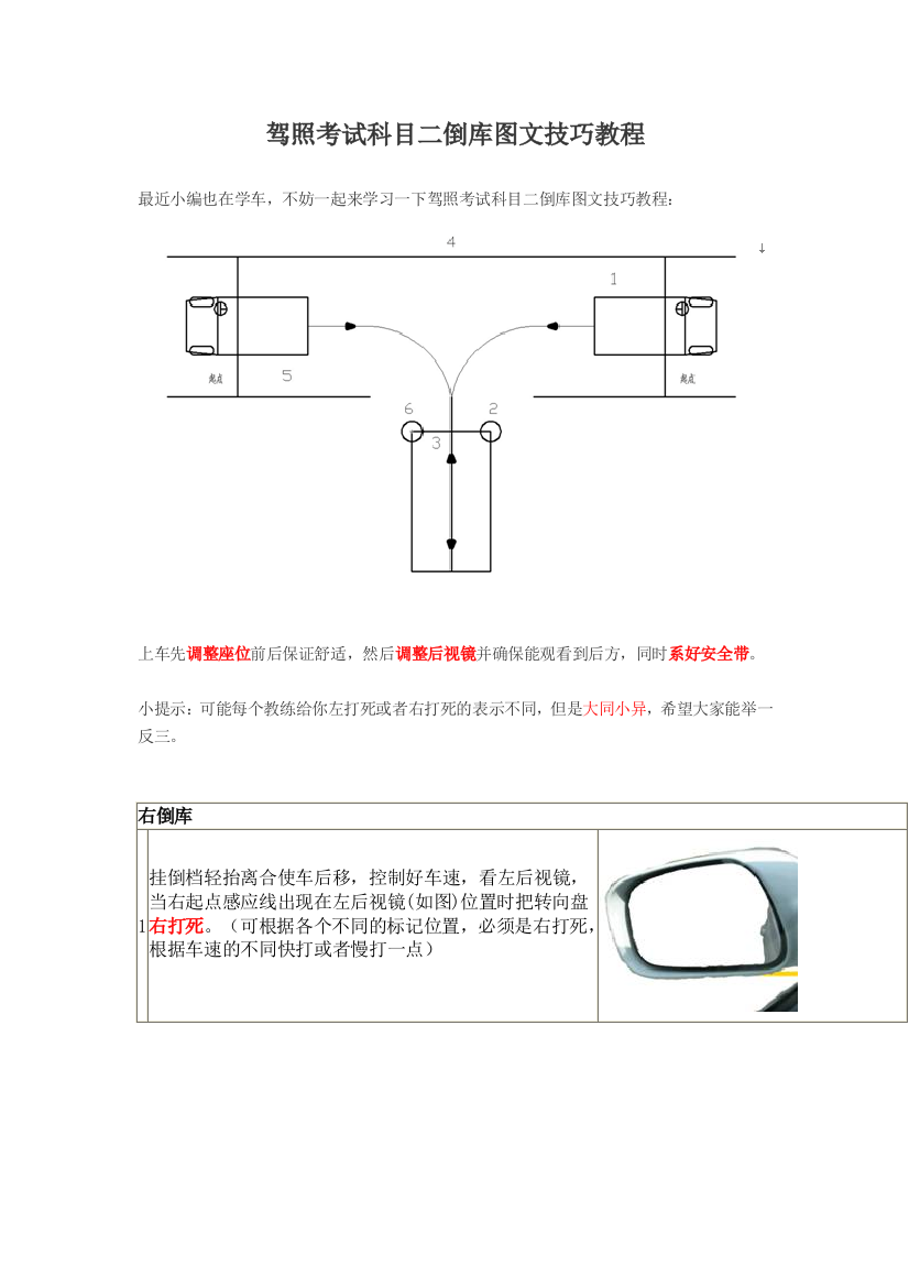 驾照考试科目二倒库技巧图文教程