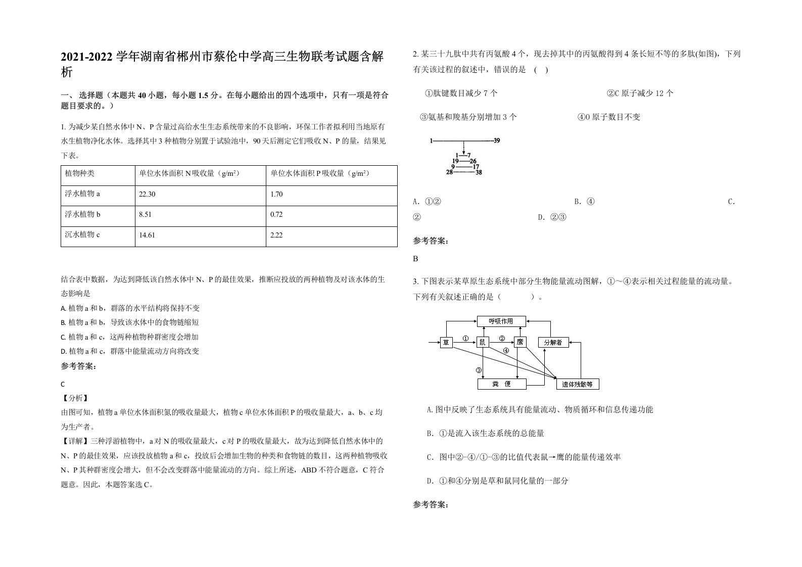 2021-2022学年湖南省郴州市蔡伦中学高三生物联考试题含解析