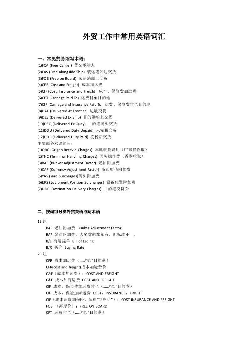 船务操作报关外贸常用英语总结