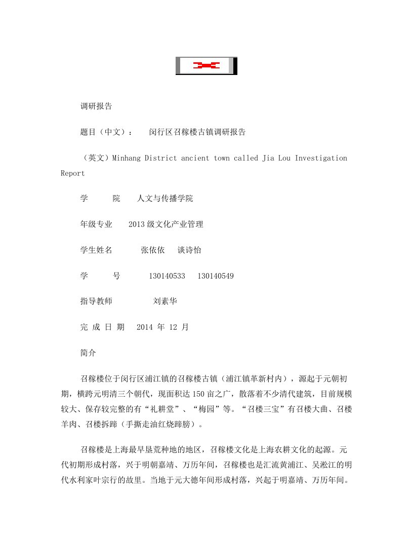 召稼楼古镇调研报告