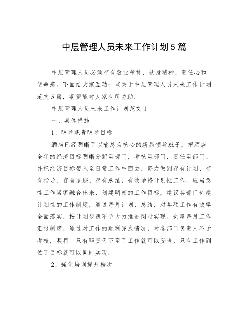 中层管理人员未来工作计划5篇