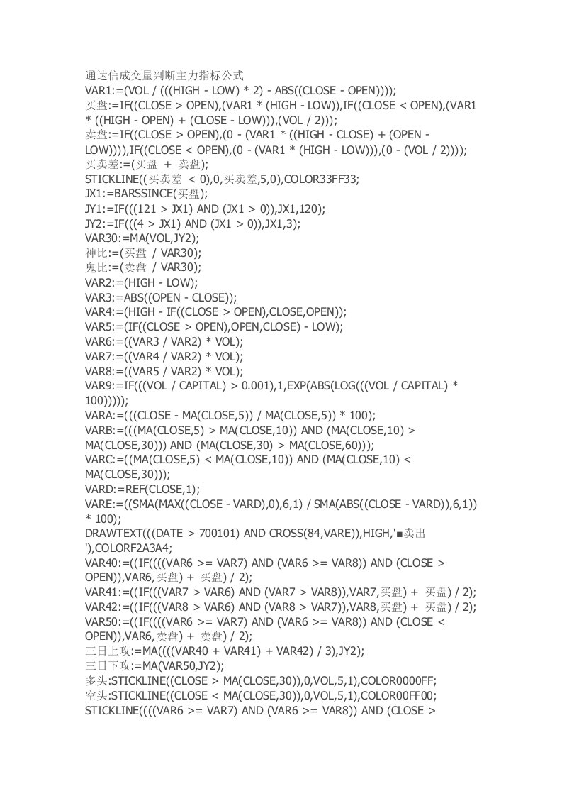 通达信指标公式源码软件成交量判断主力指标公式