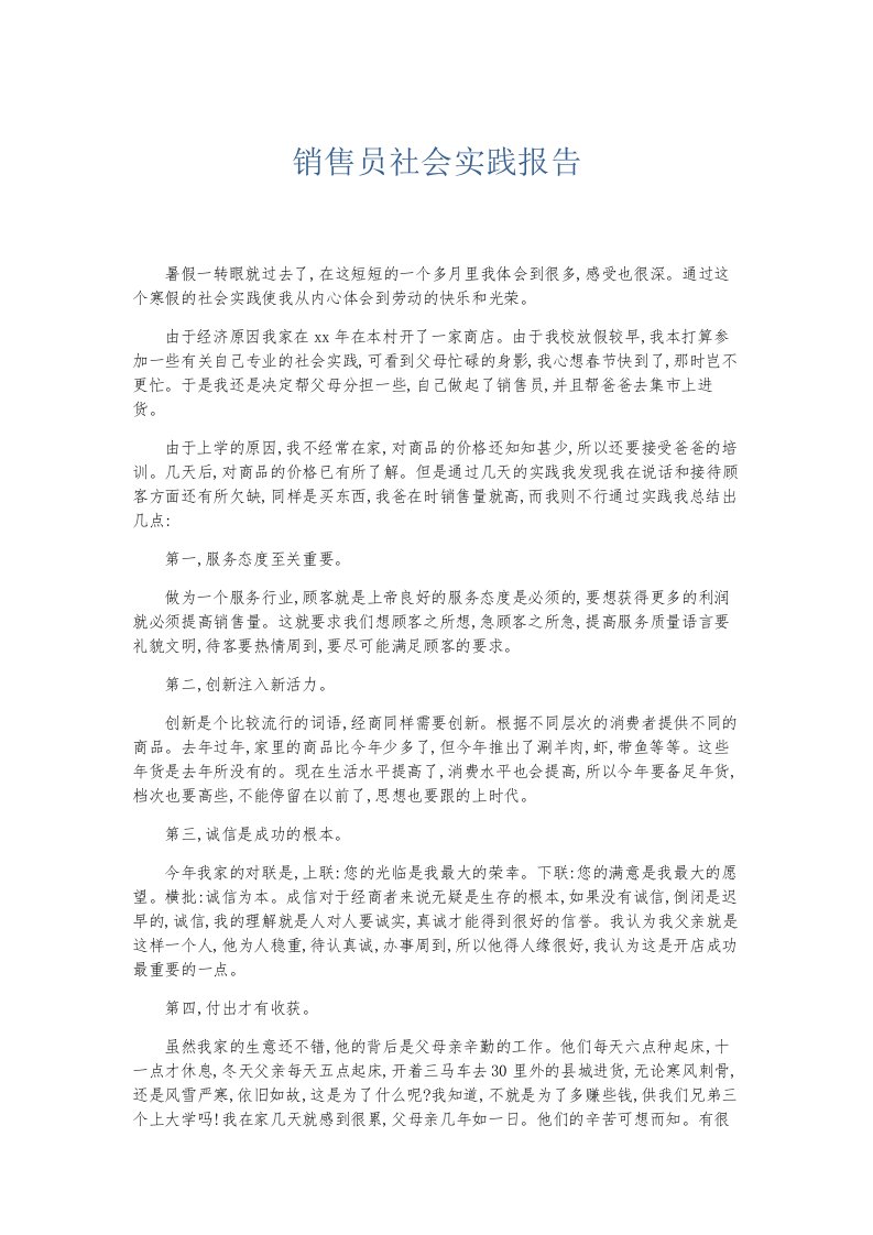 总结报告销售员社会实践报告