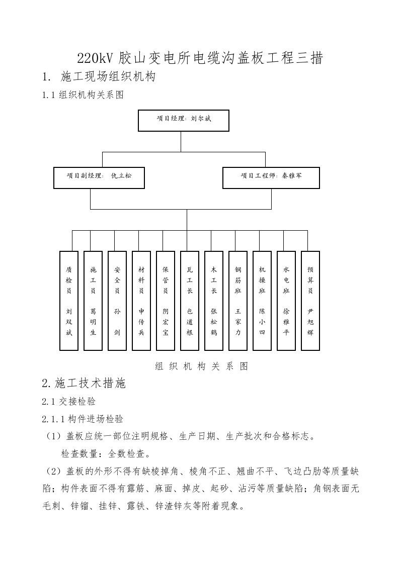 电缆沟盖板施工技术措施方案