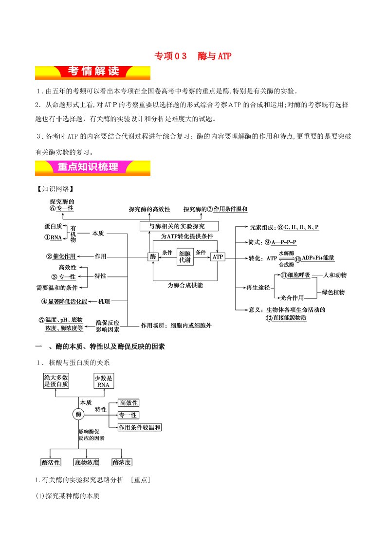 高考生物二轮复习-专题03-酶与ATP教学案