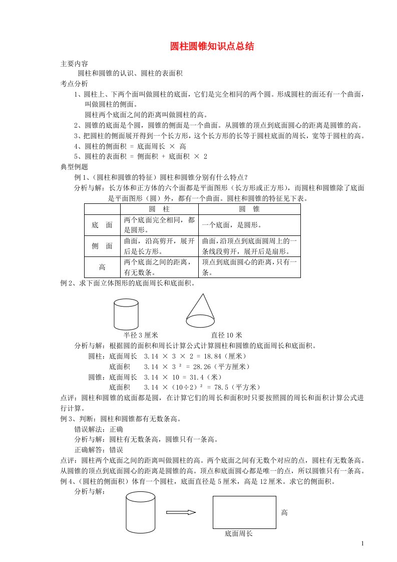 2023六年级数学下册二圆柱和圆锥知识点总结苏教版