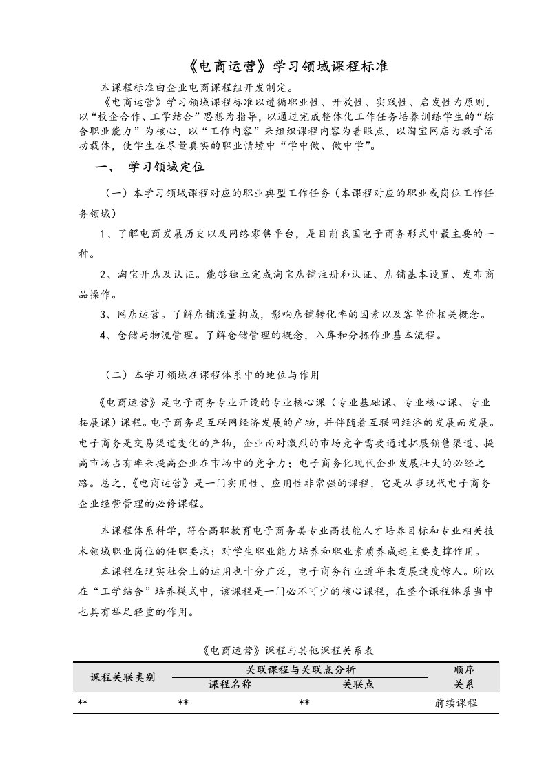 电商运营课程标准电商专业