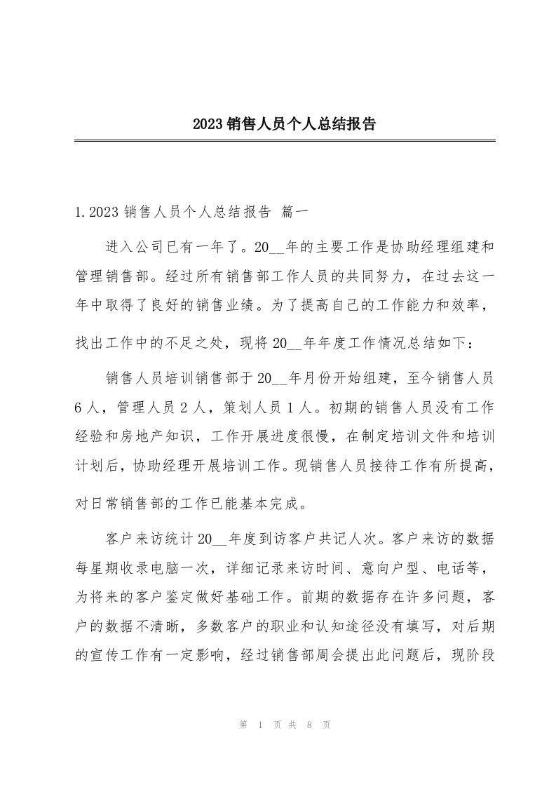 2023销售人员个人总结报告