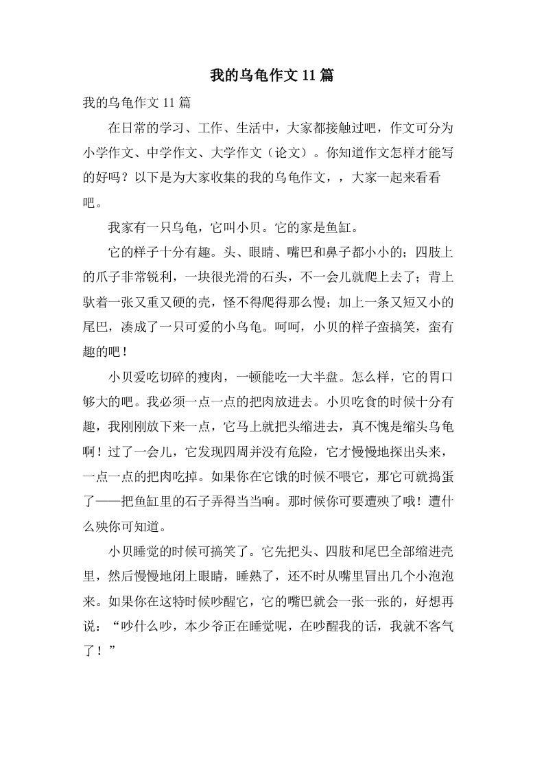 我的乌龟作文11篇