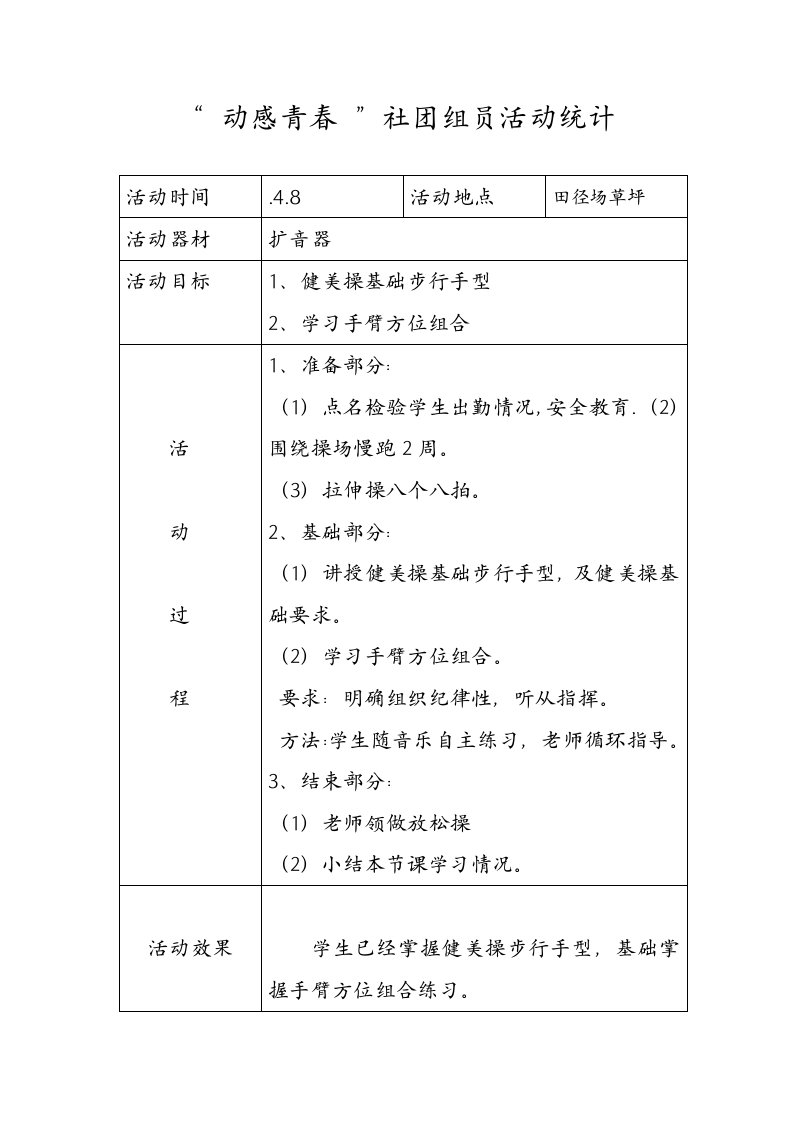 健身操社团活动记录18180样稿