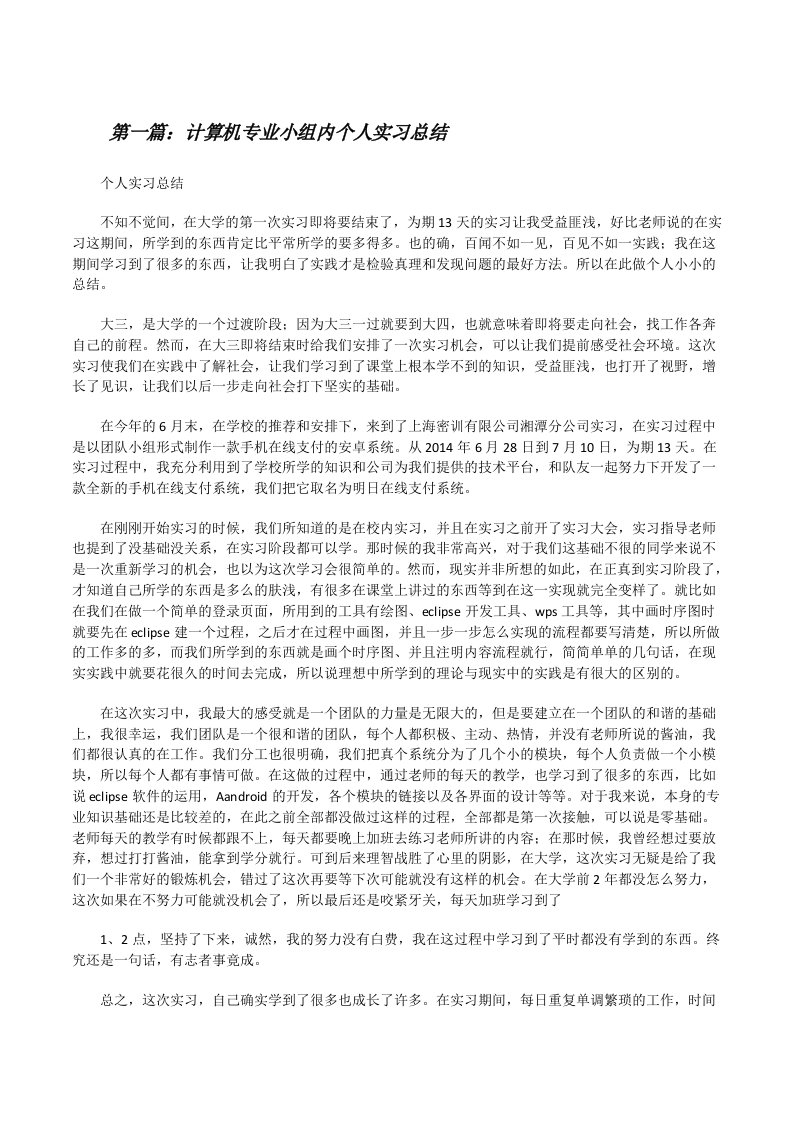 计算机专业小组内个人实习总结[修改版]