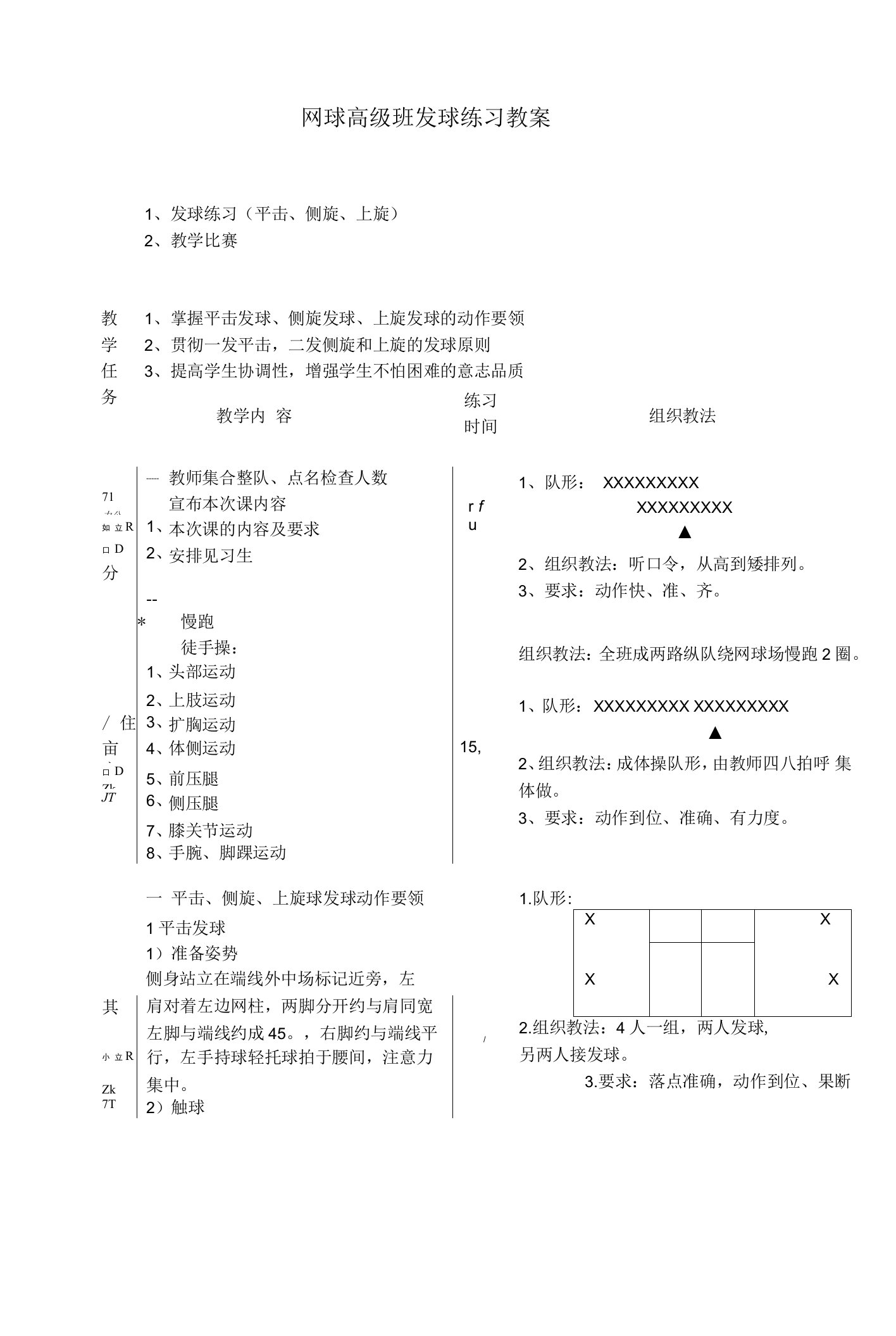 网球高级班发球练习教案