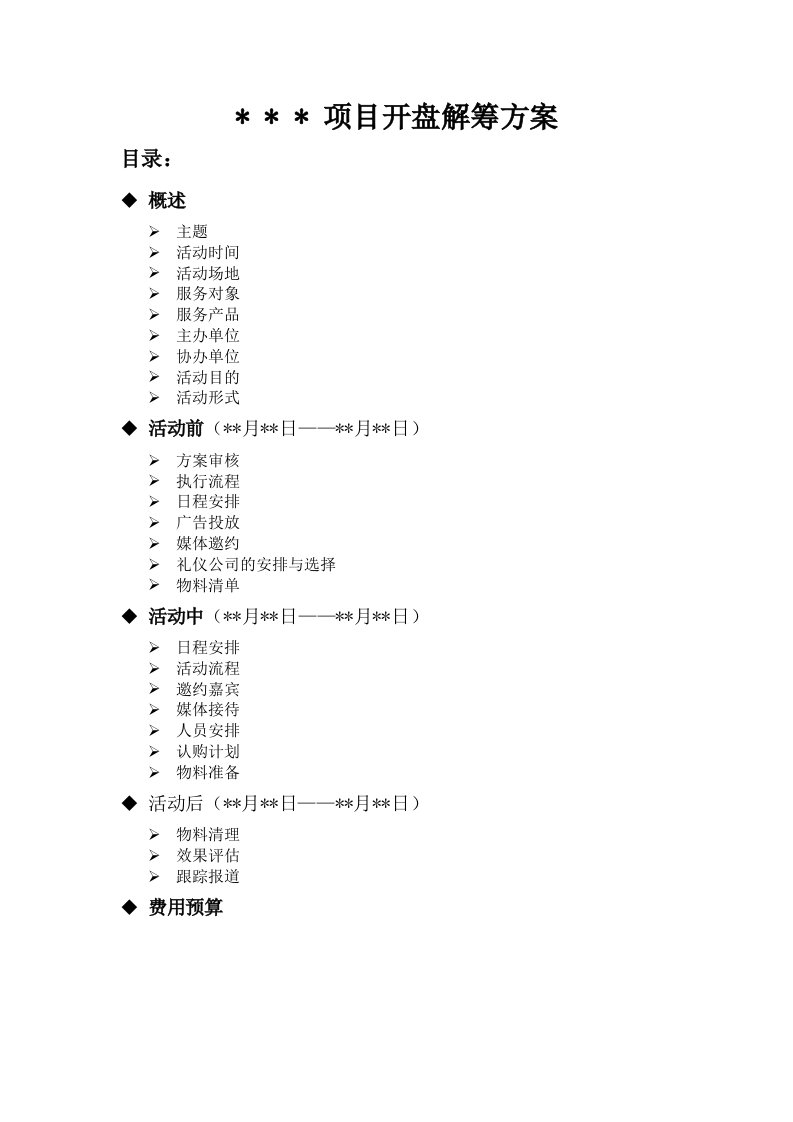 房地产开盘解筹方案范本