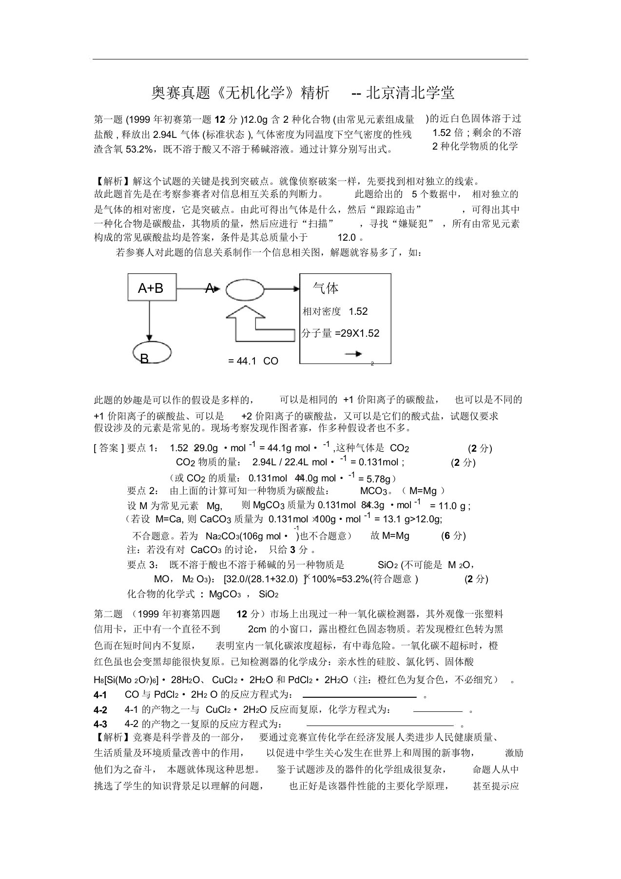 奥赛真题无机化学解析