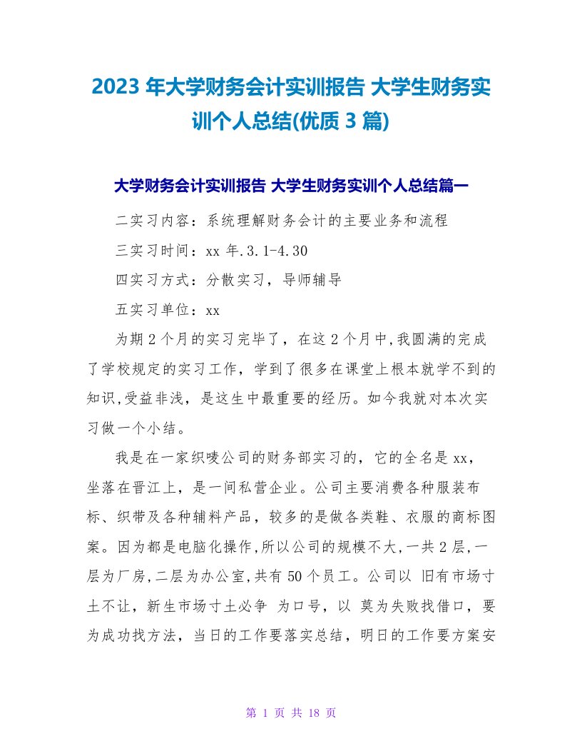 2023年大学财务会计实训报告大学生财务实训个人总结(优质3篇)