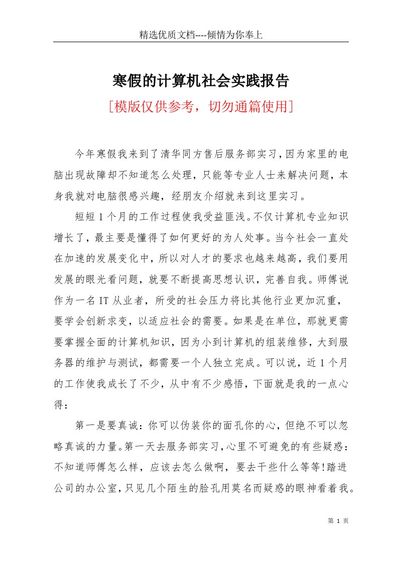 寒假的计算机社会实践报告(共6页)