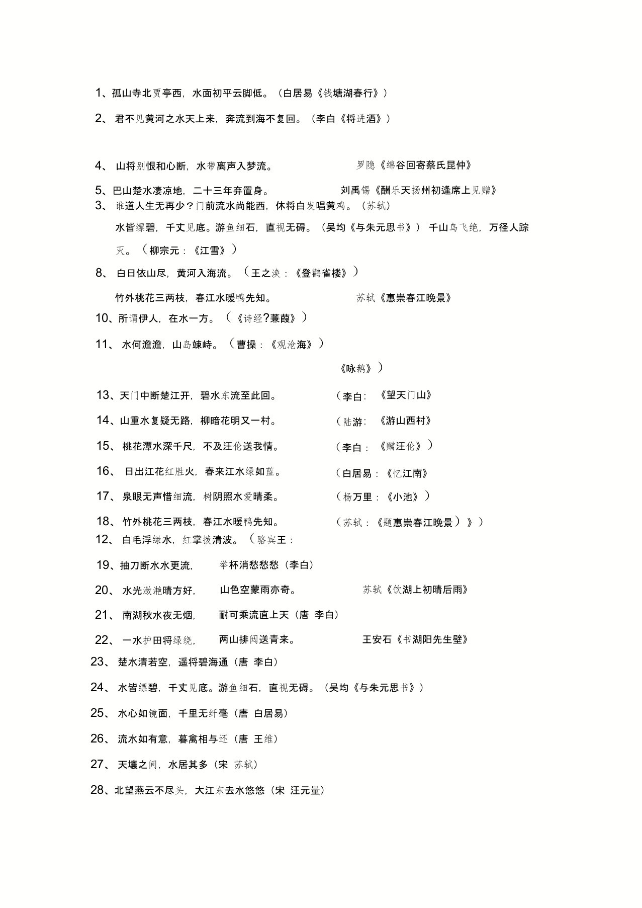 带“水”字的古诗汇总