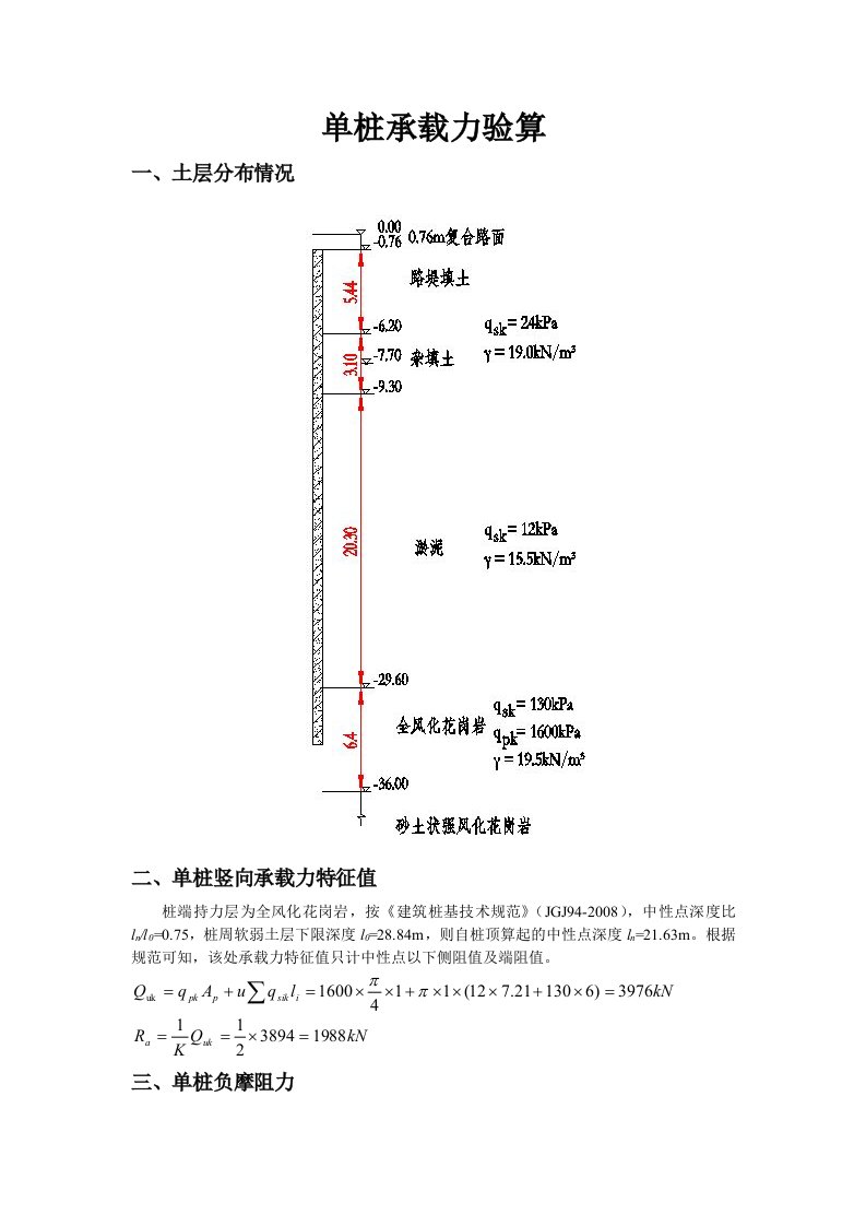 单桩承载力验算(计负摩阻力)