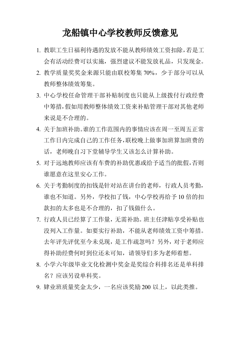 龙船镇中心学校教师意见