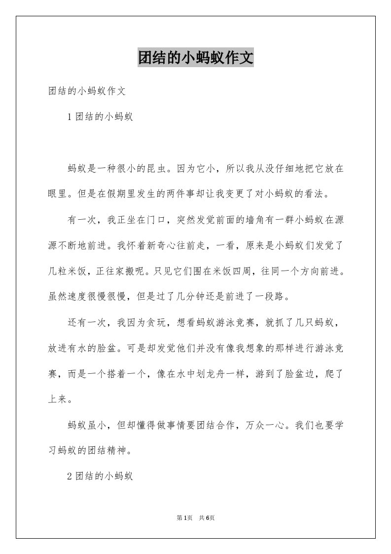 团结的小蚂蚁作文例文