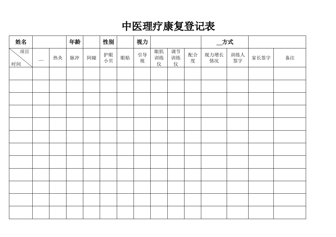 中医理疗康复登记表