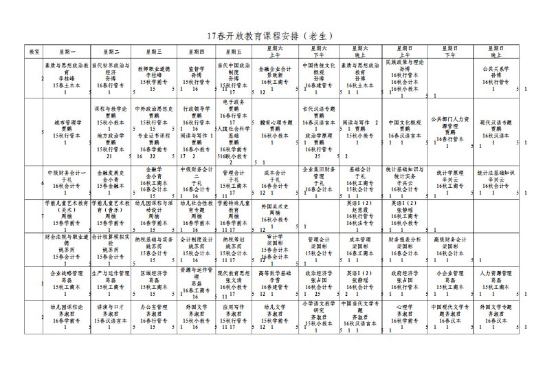 17春邢台电大老生课程表