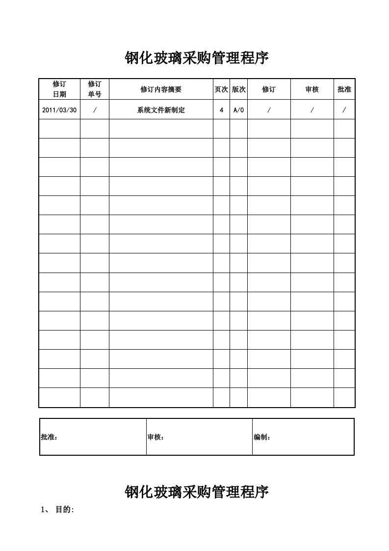 精选钢化玻璃采购管理程序