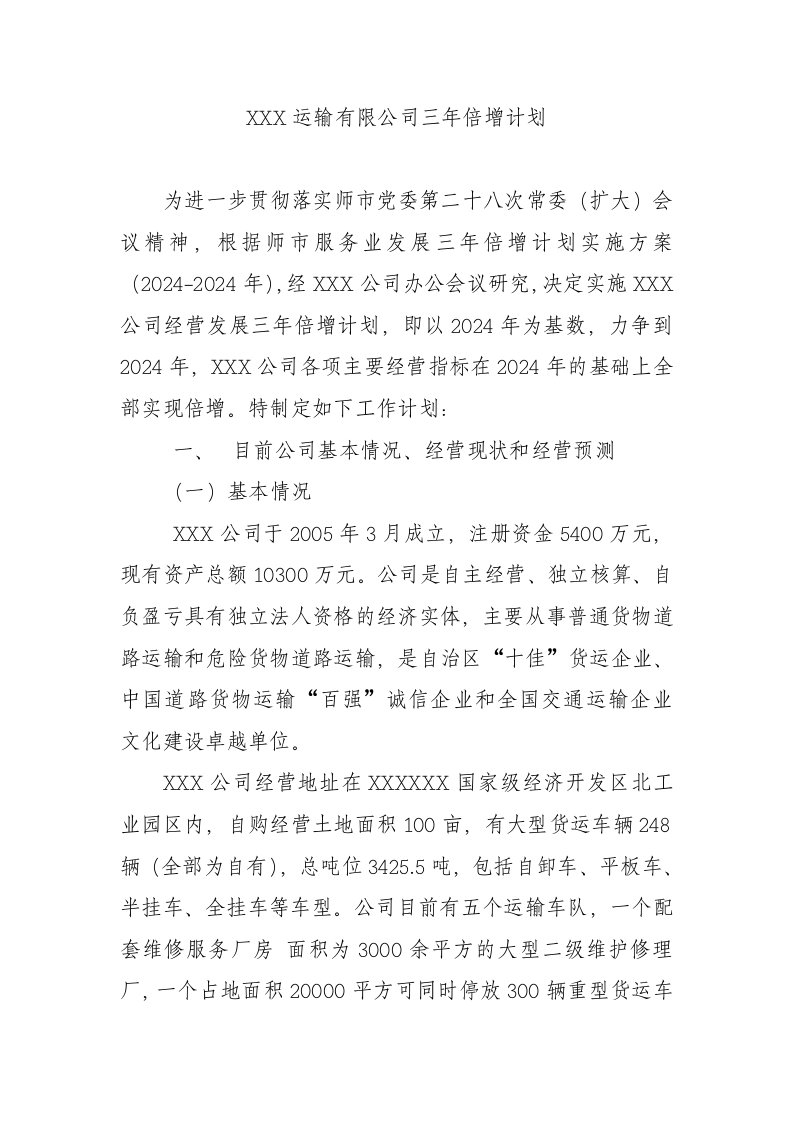 运输有限公司三年倍增计划