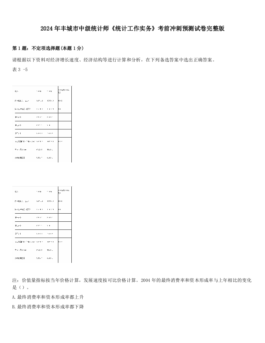 2024年丰城市中级统计师《统计工作实务》考前冲刺预测试卷完整版