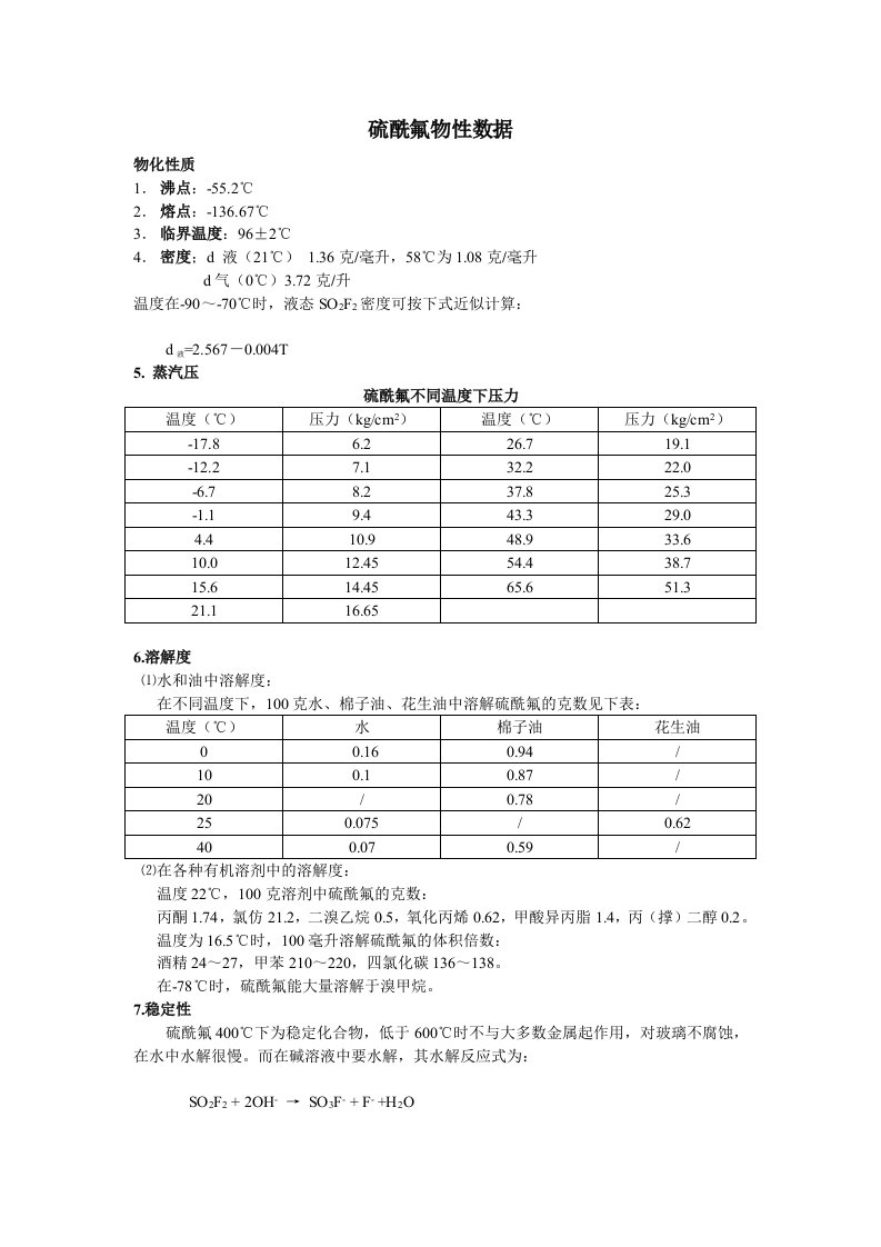 硫酰氟物性