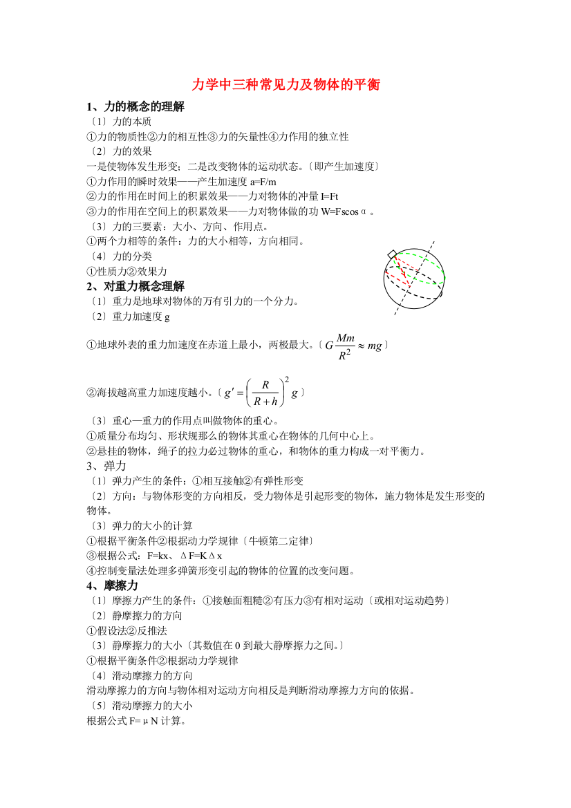 （高中物理）力学中三种常见力及物体的平衡