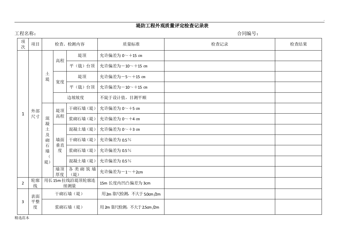 外观评定检查记录表