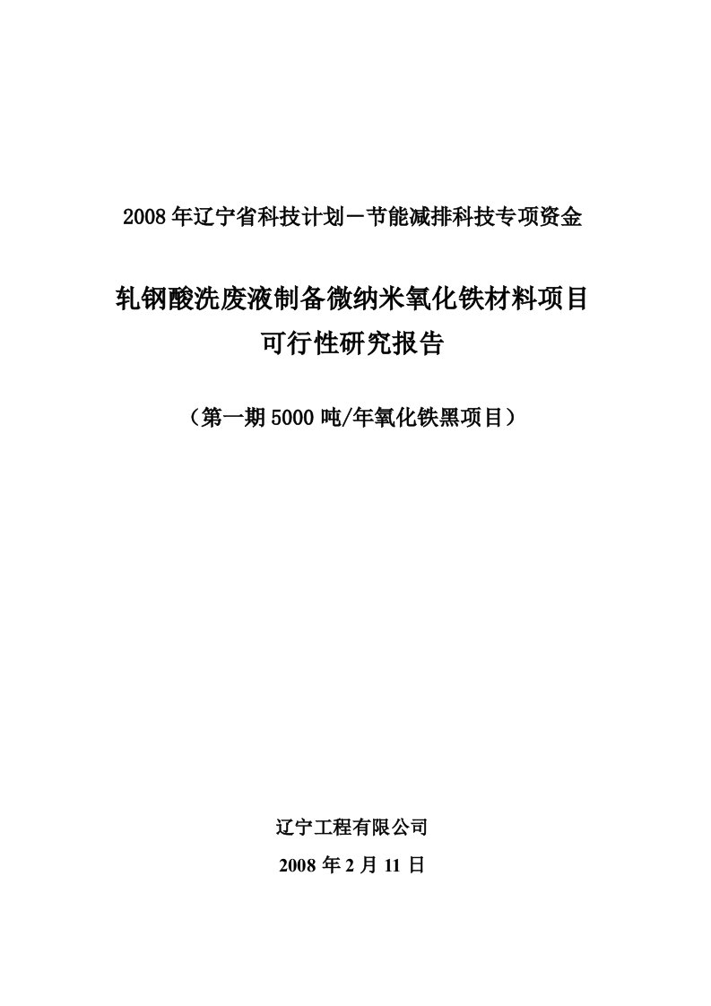 【经管类】轧钢酸洗废液制备微纳米氧化铁材料项目可行性研究报告