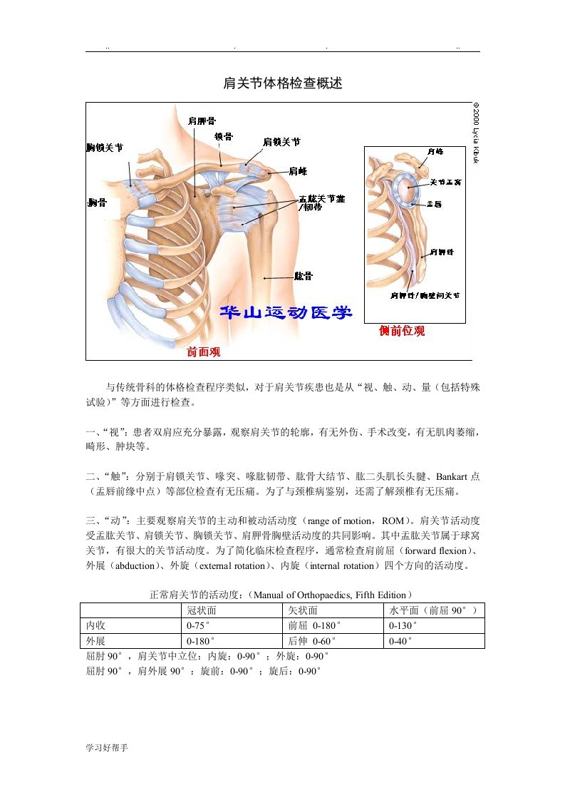 肩关节体格检查概述