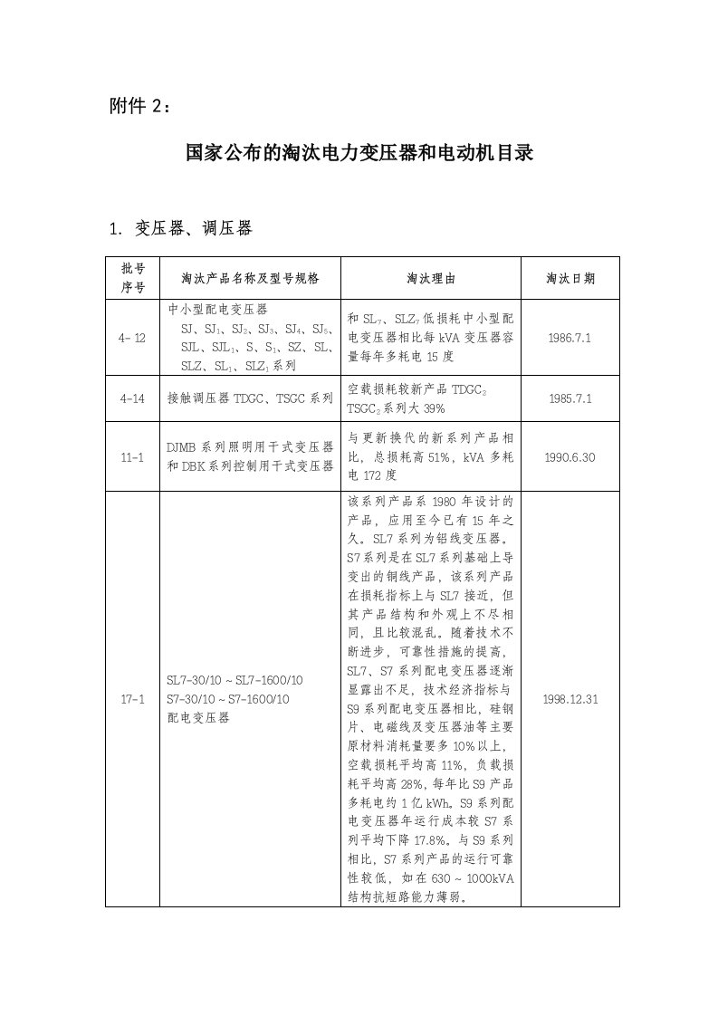 电力行业-国家公布的淘汰电力变压器和电动机目录首都之窗北京市政